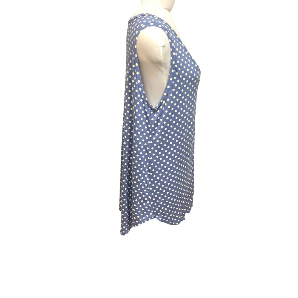 V Neck Long Tank Top Blue with White Dots Size XL - Picture 2 of 3